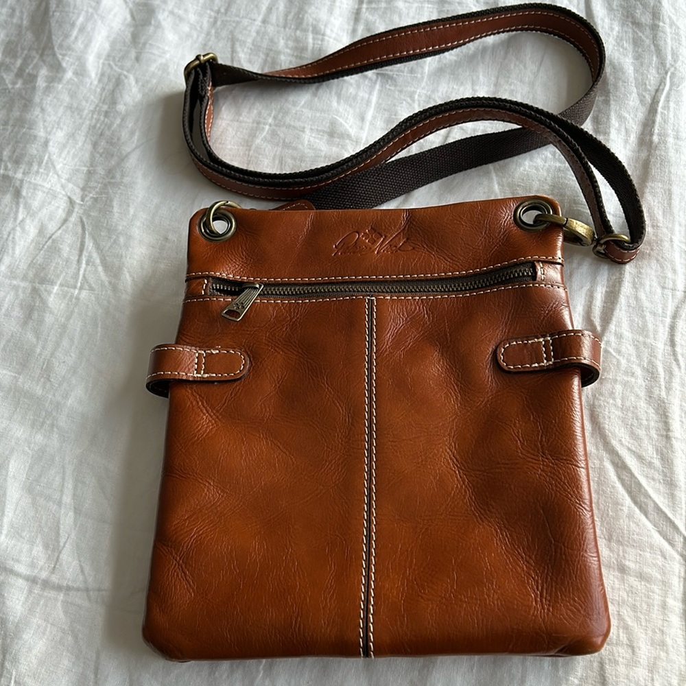 Patricia Nash Prizzi Brown Leather Suede Crossbody Bag Purse